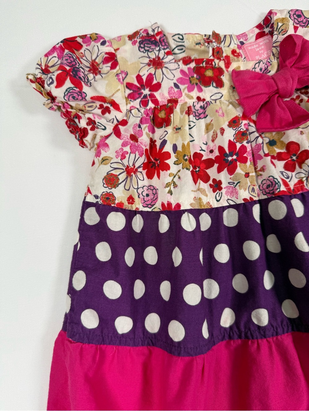PLACE Girls Floral Polka‎ Dot Bow Dress 0-3m Cottagecore Boutique Retro Coquette - Picture 5 of 11